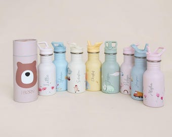 Borraccia Bambini Personalizzata con Nome e Cannuccia 400ml - Borraccia Inox per Asilo & Scuola - Leggera, JBORN