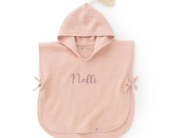 Personalised Muslin Poncho with Name | Organic Cotton Bath Poncho Kids & Baby | Embroidered Hooded Towel | Beach Cover Up JBORN