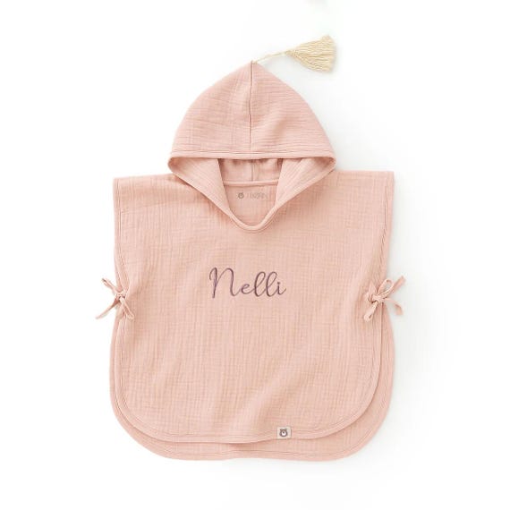 Personalisierter Musselin-Poncho mit Namen | Bio-Baumwolle-Badeponcho Kinder & Baby | Besticktes Kapuzenhandtuch | Strandponcho JBORN