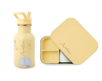 Set Fiambrera y Botella de Agua Personalizada Niños | Caja de Almuerzo Acero Inoxidable | Regalo Vuelta al Cole Guardería | JBORN