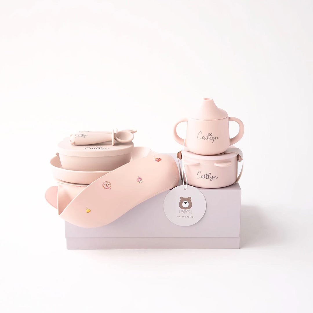 Baby Geschirr Set Personalisiert | Teller & Schüssel Saugnapf | Beikost Start Set | Taufgeschenk 1. Geburtstag | Esslernset Silikon