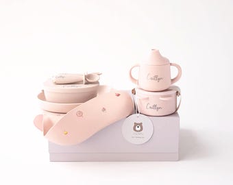 Set Pappa Svezzamento XXL | Piatto Ventosa & Ciotola | Kit Pappa Silicone Personalizzato | Regalo Battesimo 1 Anno | Nome Bambino