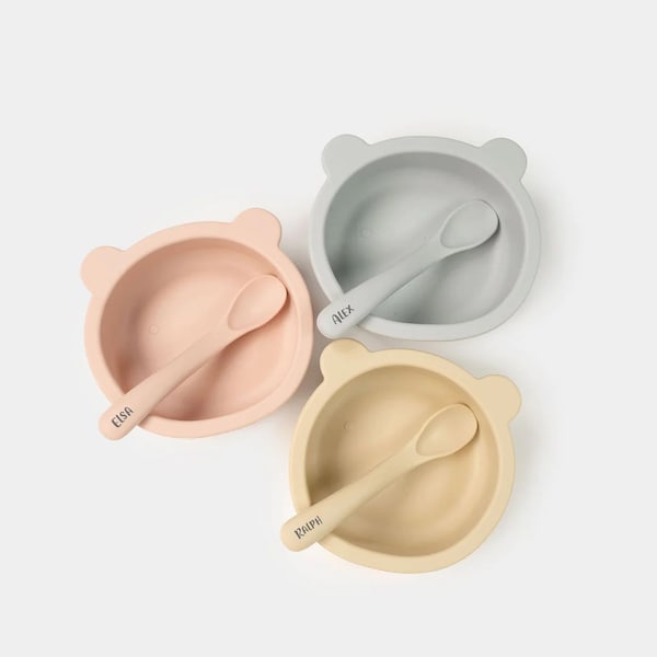 Bol et cuillère en silicone JBØRN | Ensemble de sevrage | Personnalisable