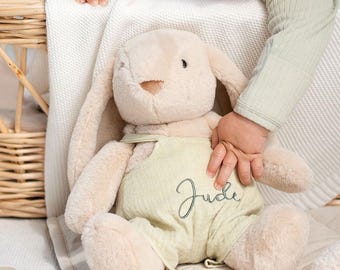 Conejito de Peluche Personalizado Nombre, Regalo Pascua Bebé, Recién Nacido y Bautizo, Conejo Bordado Beige, Juguete, JBØRN