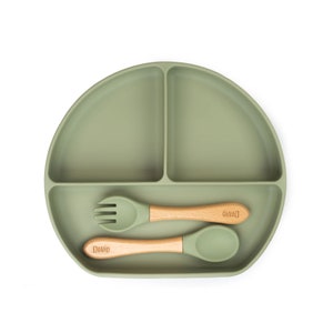 JBØRN Silicone Sectioned Plate and Cutlery | Weaning Set | Personalisable