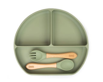 JBØRN Silicone Sectioned Plate and Cutlery | Weaning Set | Personalisable