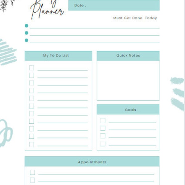 Digital Daily Planner, Printable and Downloadable Floral Planner Simple and Functional Everyday Planner Meal Tracking Daily Check in Journal