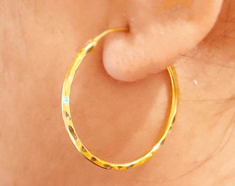 22K Yellow Real Gold Hoops & Earrings, Minimalist, Dainty, Gift For Her, Handmade, Big Hoop Earrings, Ballies, Huggies, Dangle Drop Hoops.