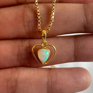 Solid 18k Yellow Gold, Natural Fire Opal Pendant, Heart Pendant, Handmade Pendant, Dainty, Minimalist, Engagement Gift, For Her, Vintage.
