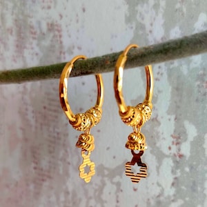 22K Real Gold Hoops Earrings | Lightweight Dainty Handmade Bali | Minimalist Gold Gift for Her | Yellow Gold Round Hoops | Gold Dangle Bali.