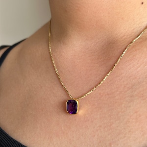 18K Gold Amethyst Pendant Only | Square Natural Amethyst Charm | Solid Gold Lightweight Pendant | Handmade Minimalist Jewelry | Gift for Her