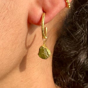 14k Solid Gold Green Onyx Hoop Earrings | Real Gold Earrings for Women | Dainty Gemstone Hoops | Gift for Her | Handmade Yellow Gold Jewelry