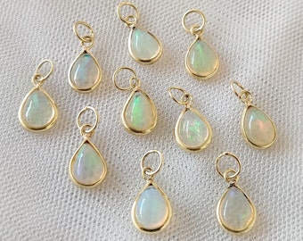 Real 18k Gold Opal Pear Charm, Natural Opal Stone, Solid 18 Carat Gold, Handmade Charm, Dainty pendants, Charms For Necklace, Gift for Her