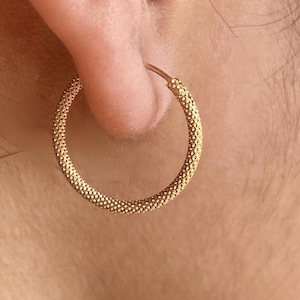 22K Real Gold Hoop Earrings | Lightweight Round Gold Hoops | Handmade Yellow Gold Jewelry Gift for Her | Minimal Everyday Earrings| Huggies.