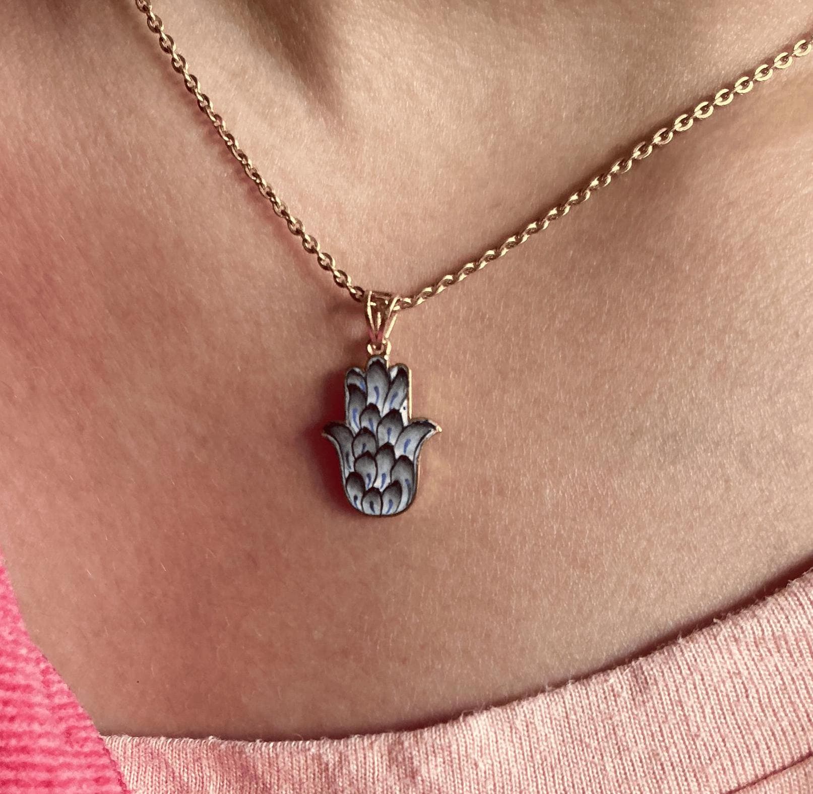 22K Solid Yellow Hamsa Hand Pendant, Minimalist, Handmade, Hand of Fatima, Five Chakras Pendant, Yoga,Evil Eye Necklace Pendant, Unisex