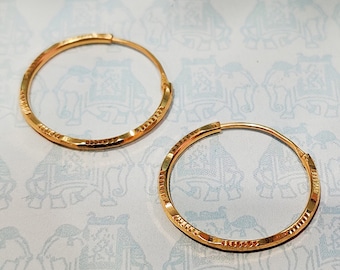 22K Real Gold Hoop Earrings | Lightweight Yellow Gold Round Hoops | Classic Everyday Jewelry Gift for Her | Handmade Minimalist Style Balis.