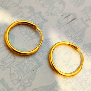 22K Yellow Real Gold Dainty Hoops & Earrings, Minimalist, Gift For Her, Handmade, Hoop Earrings, Ballies, Light Weight, Huggies,
