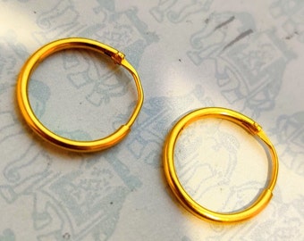 22K Yellow Real Gold Dainty Hoops & Earrings, Minimalist, Gift For Her, Handmade, Hoop Earrings, Ballies, Light Weight, Huggies,