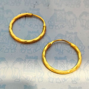 22K Yellow Real Gold Designer Hoops & Earrings, Minimalist, Gift For Her, Dainty, Handmade, Hoop Earrings, Ballies, Light Weight, Huggies,