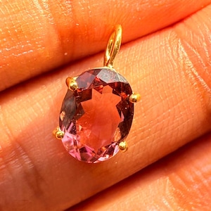 18K Real Yellow Gold Pink Tourmaline Pendant (Only) | Lightweight October Birthstone Charm | Oval Cut | Gift for Her | Heart Chakra | Dainty
