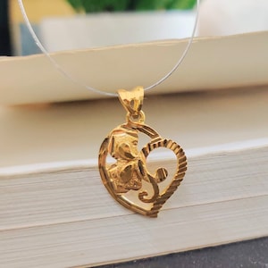 22K(916) Yellow Real Heart Gold Pendant, Valentine Gift, Minimalist, Dainty, Gift For Her, Handmade, Designer Pendant, Hand Engraved