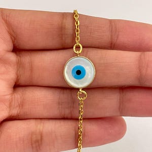 18K Solid Yellow Gold Bransoletka Evil Eye, Minimalistyczna, Ręcznie robiona, Bransoletka na szczęście, Delikatna, Złota Bransoletka, Prezent dla Niej, Mamy, Turecka Biżuteria