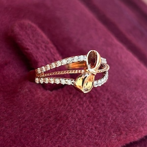 18K Solid Rose Gold, Wedding Ring, Bow Shaped CZ  Gold Ring, Wedding Band, Engagement and Anniversary Ring, Dainty, Real Handmade Jewelry