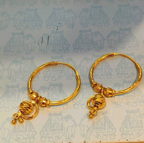 22K Yellow Real Gold Hoops & Earrings, Minimalist, Dainty, Gift For Her, Handmade, Hoop Earrings, Real Gold Dangle Ballies, Light Weight,