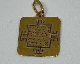 Sri Chakra Pendant, 18K Solid Yellow, Real Gold  Pendant, Minimal Jewelry, UNISEX, Handmade, Indian Jewelry, Engraved, Religious Pendant.