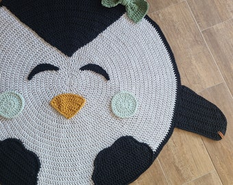 Pinguinteppich, Krabbeldecke rund, Spielmatte, Tierteppich, Häkelteppich Kinderzimmer, Pinguin gehäkelt, Babyausstattung, Babyzimmer