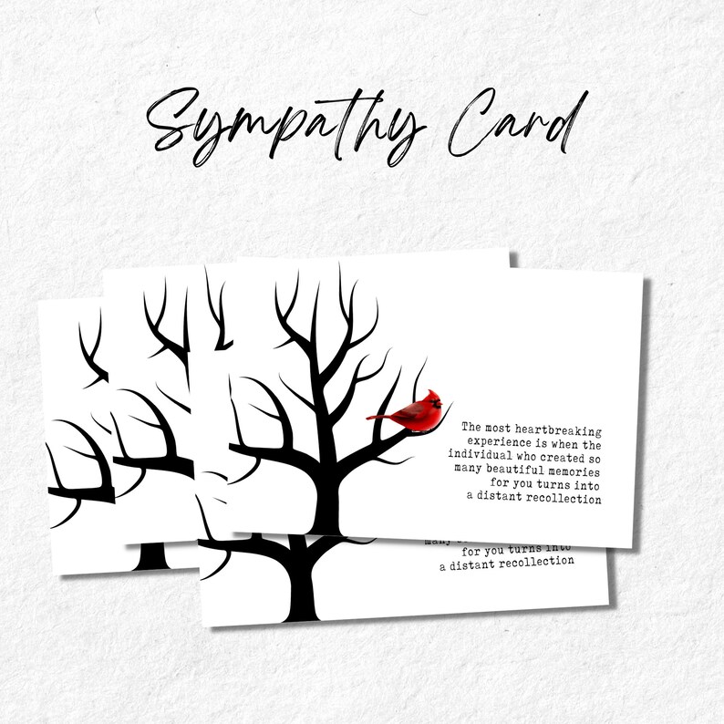 Cardinal Bird Sympathy Card, Bereavement Card, Condolence Card, With