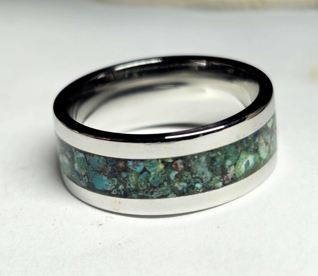 Turquoise Inlay Rings Turquoise Inlay Ring, Stainless Steel Ring, Hand Made, Size 9 - Etsy