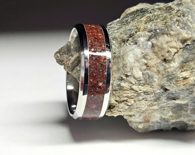 Red Jasper Agate Inlay, Stainless Steel Ring, Hand Made, Size 12 - Etsy