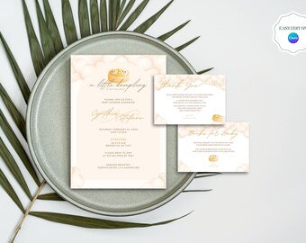 Little Dumpling Baby Shower Invitation Bundle, Editable Dim Sum Baby Bao Shower Invite, Thank You Card, Books for Baby, Printable Template,