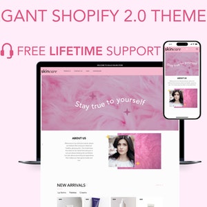 Shopify Theme Pink, Skincare Ecommerce Branding, Shopify Website, Shopify 2.0 Theme, Feminine Elegant Shopify Website Template