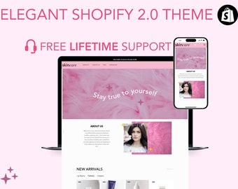 Shopify Theme Pink, Skincare Ecommerce Branding, Shopify Website, Shopify 2.0 Theme, Feminine Elegant Shopify Website Template