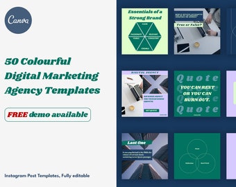 50 Social Media Posts for Digital Marketing Agency, Instagram Post and Story Template, Canva Editable, Marketing Templates
