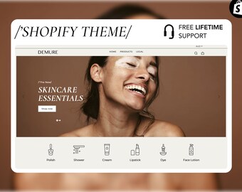 Shopify Theme for Skincare Brand Demure, Skincare Ecommerce Branding, Shopify 2.0 Theme Website, Feminine Elegant Luxury Website Template