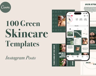 100 Green Skincare Instagram Templates for Canva, Esthetician Instagram Social Media Templates, Skincare Branding, Botox & Filler Template