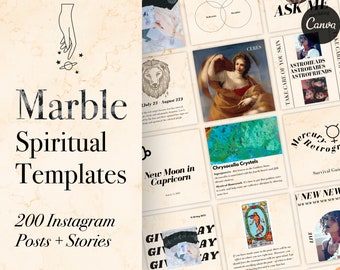Spiritual Instagram Templates for Canva, Editable Social Media Posts and Stories, Astrology, Zodiac, Tarot, Energy Healing, Crystals