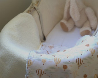 Couverture bébé enfant chaude montgolfières personnalisable en coton et fausse fourrure mouton