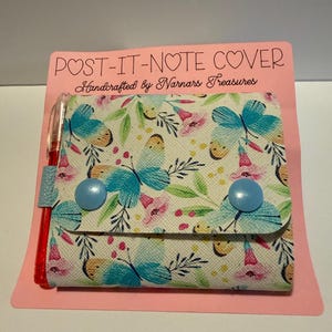 Handmade Butterfly Faux Leather Sticky Note Holder with Pen