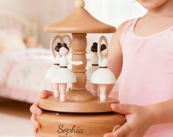 Personalized Ballet Girl Music Box, Christmas Gift for Daughter, Niece, First Christmas for Baby Girls, Wooden Music Box, Baby Shower Gift