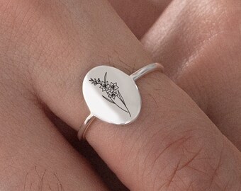 Dainty Birth Flower Ring,Minimalist Ring,Birth Flower Jeewlry,Personalized Floral Ring,Gift For Her,Birthday Gift,Monther Day Gifts