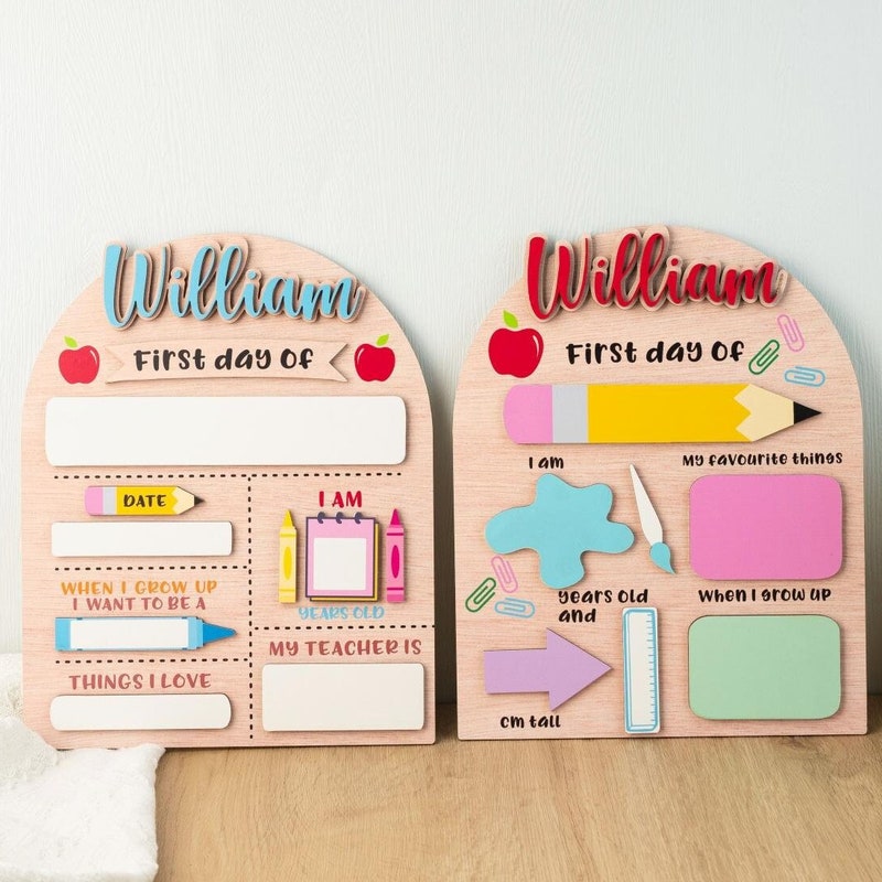 Personalized First Day of School Sign, Last Day of School Sign, Back to School Sign, Kindergarten Wooden School Board for Kids, Back to School Photo Prop