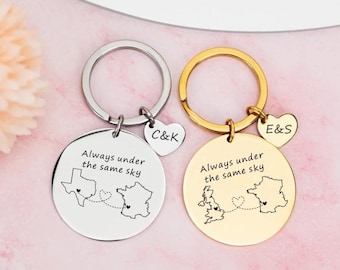 Llavero personalizado de larga distancia, regalo para despedida de casa, llavero para pareja a distancia, amigos, regalo para relación a distancia, regalos de graduación 2025
