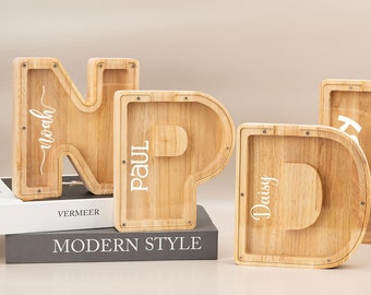 Personalized Letter Piggy Bank,Custom Initial Coin Bank,Wooden Letter Piggy Bank, Holiday , Christmas Gifts for Children,Kid&#39;s Birthday Gift