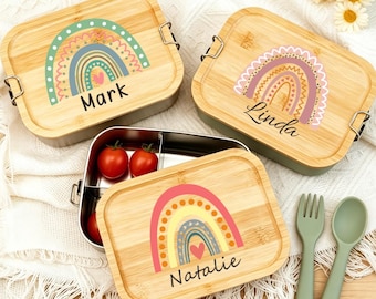 Custom Rainbow Lunch Box for Children, Back to School Gift, Stainless Steel Lunch Box, Kids Snack Box with Name, First Day of School Gift