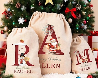 Personalized Santa Sack, Large Christmas Sack, Personalized Christmas Toy Sack with Name Initial, Christmas Gift Bags, First Christmas Gifts