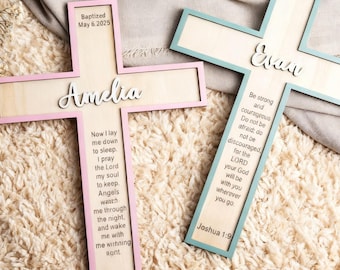 Personalized Wooden Baptism Cross, Custom Baptism Gifts, Wooden Cross Baby Shower Gift, Christening Gift, Nursery Decor, Sleep Prayer Cross